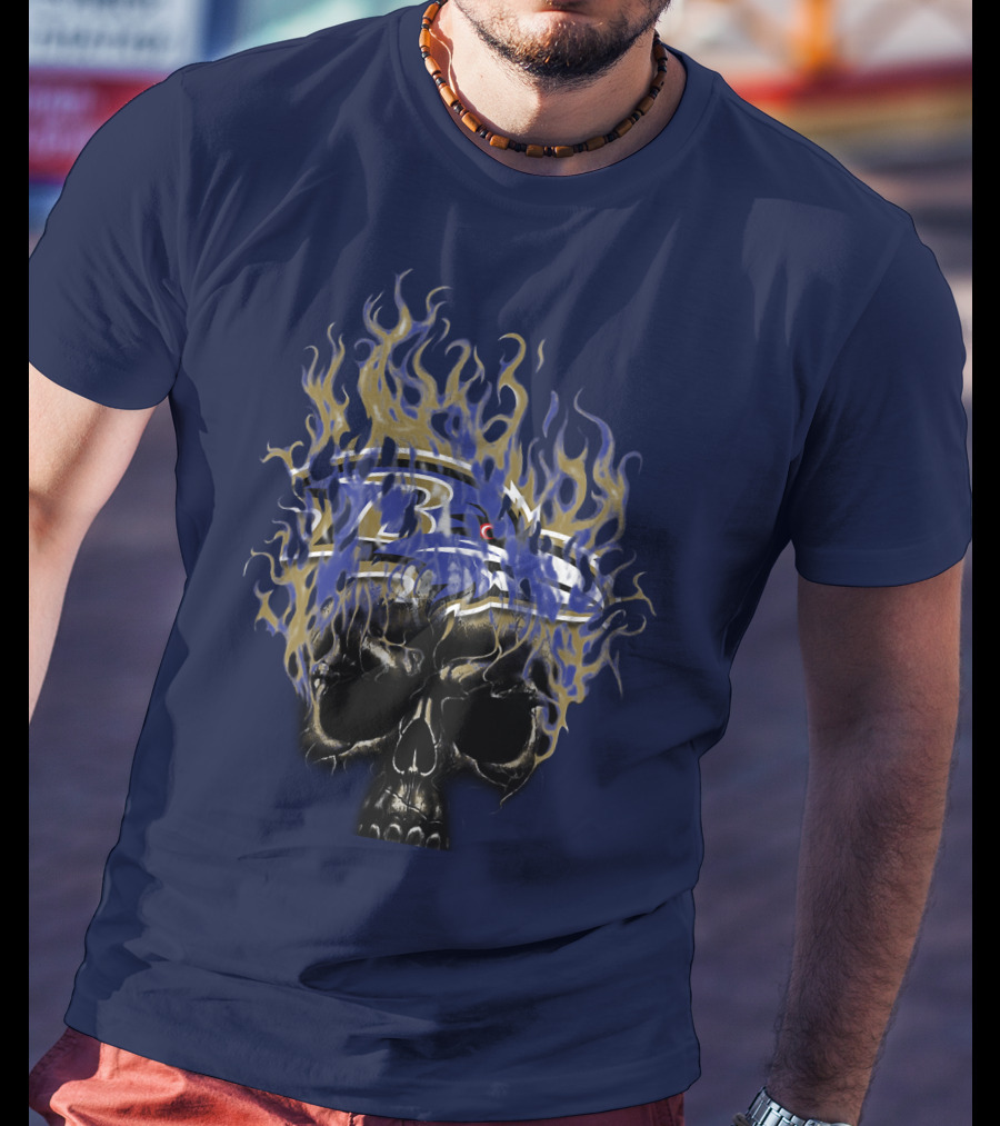 Baltimore Ravens Flaming Skull Logo T-Shirt