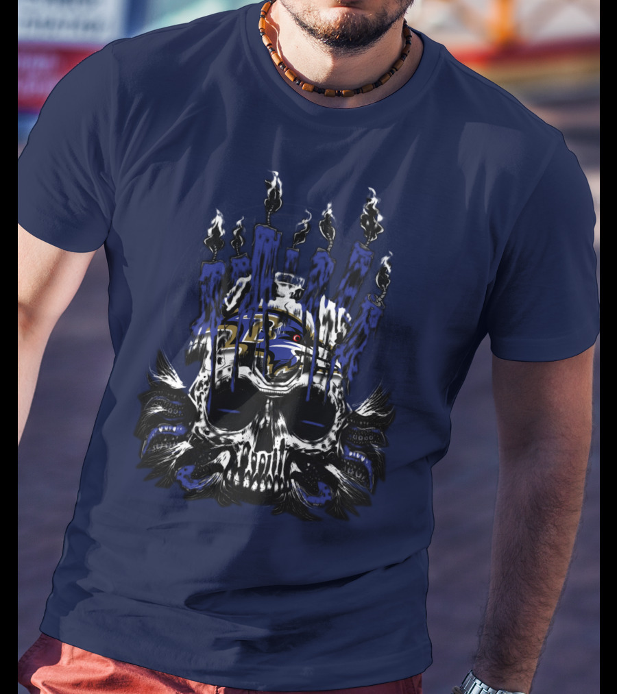Baltimore Ravens Skull With Flames T-Shirt