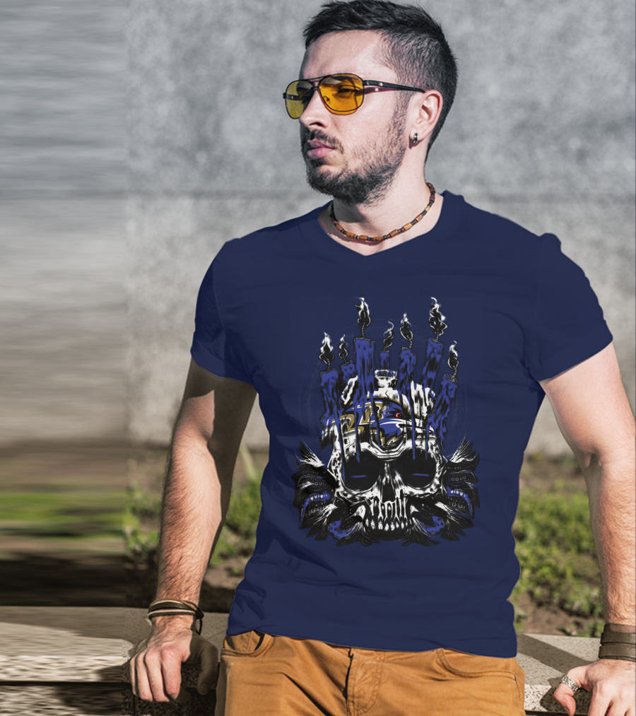 Baltimore Ravens Skull With Flames T-Shirt