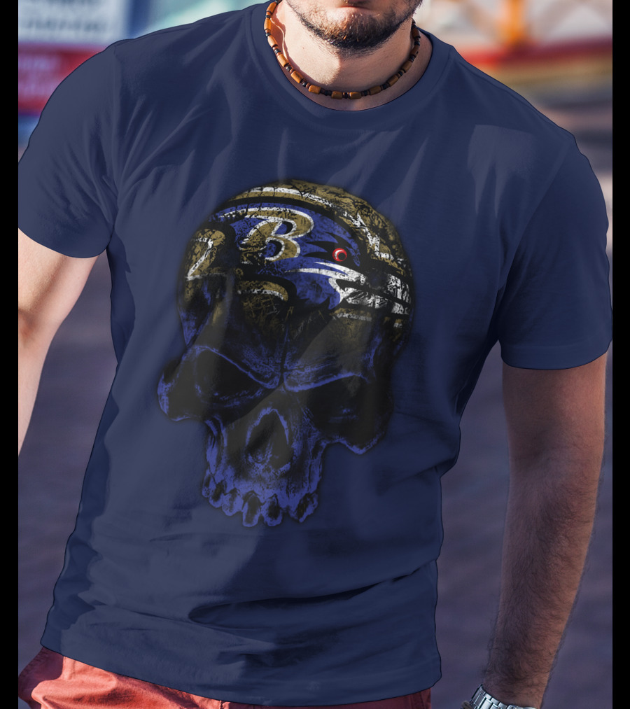Baltimore Ravens 71 Skull Logo Art T-Shirt