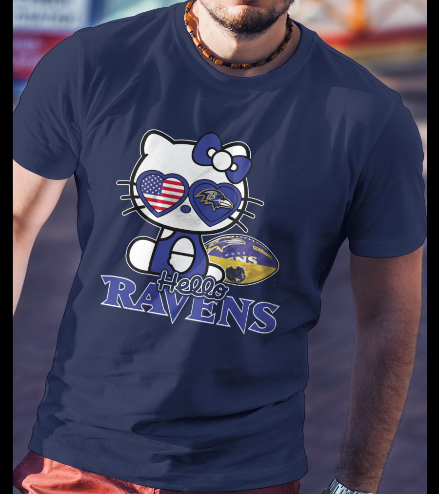 Hello Kitty Ravens Baltimore American Football Fan Cat Toy T-Shirt