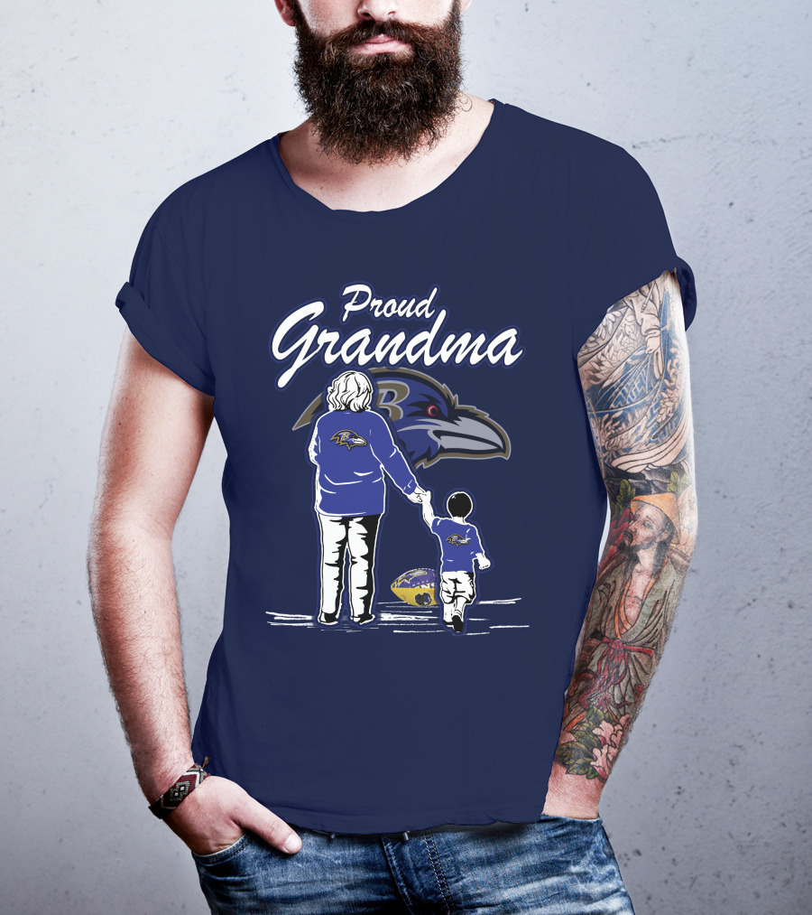Proud Grandma Baltimore Ravens Family Fan Enthusiast With Child And Football T-Shirt