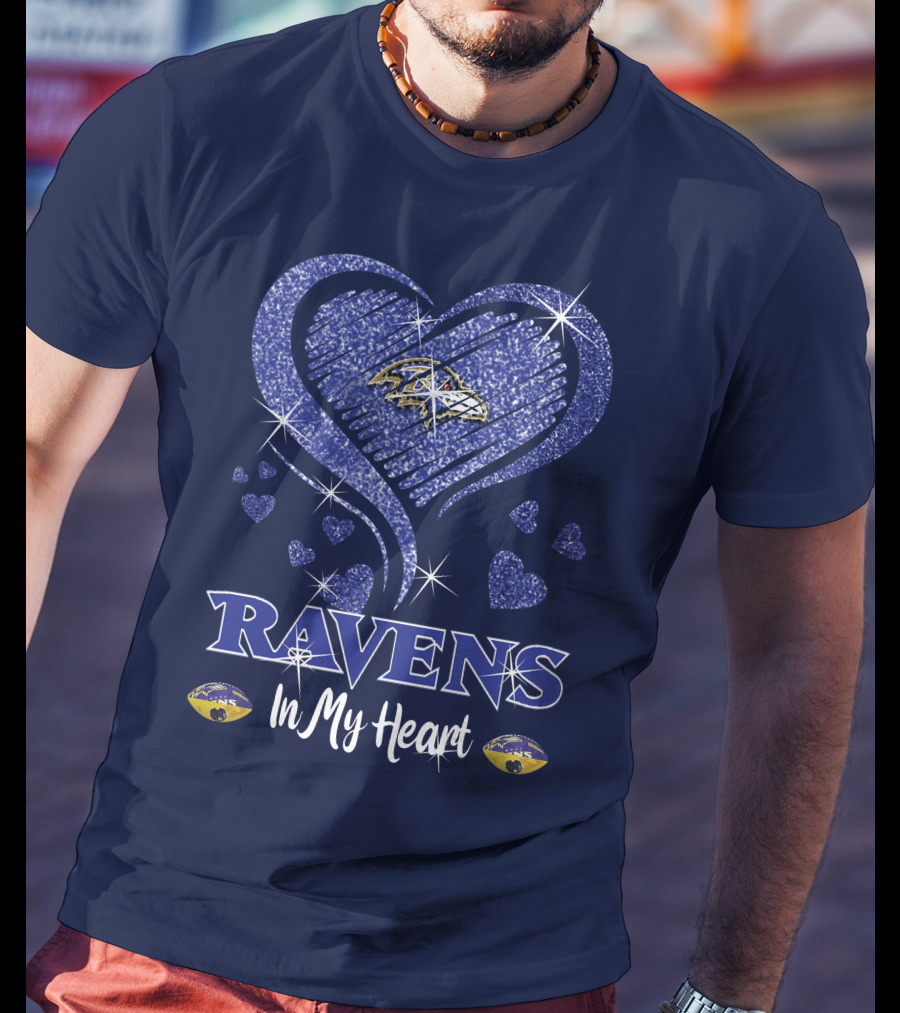 Ravens In My Heart Baltimore Ravens Sparkle Hearts T-Shirt