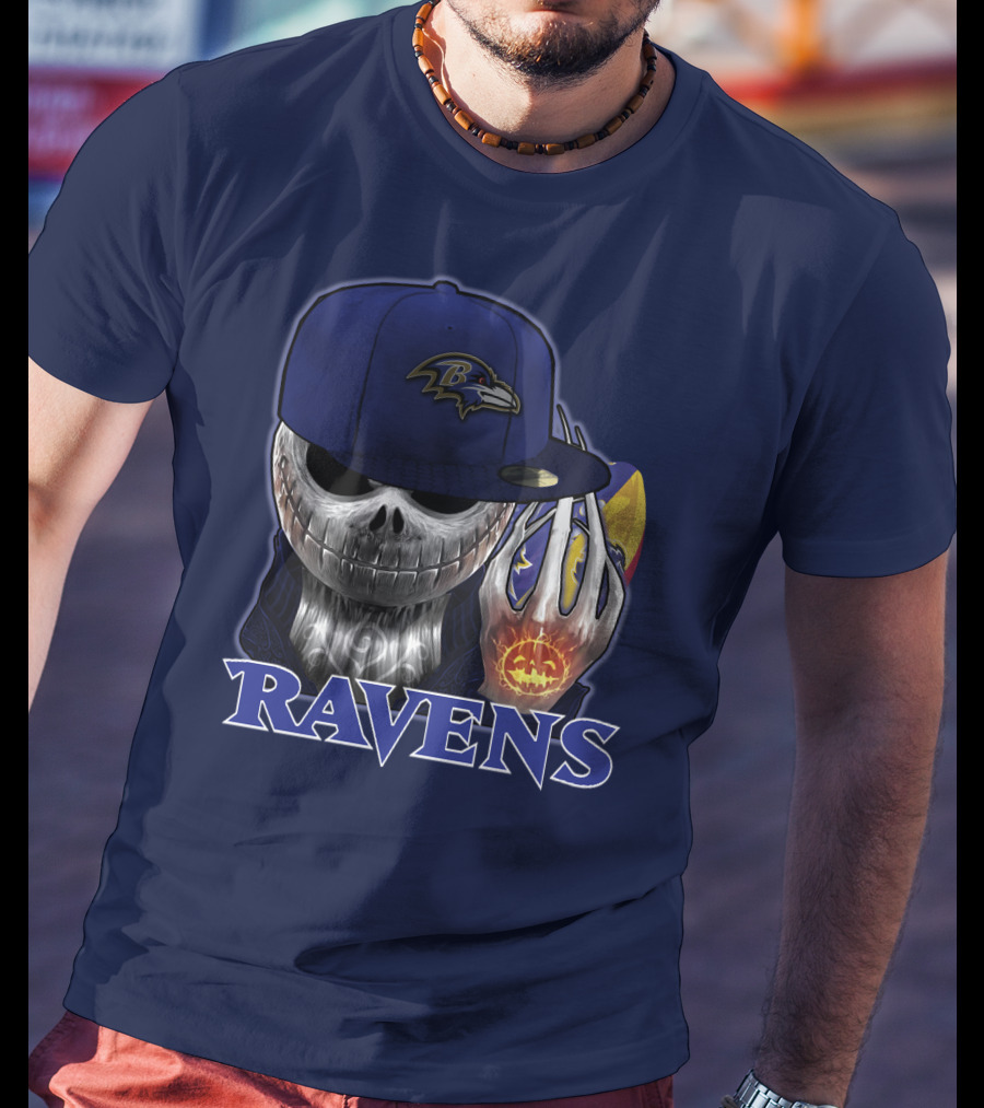 Jackskull Ravens Baltimore Football Logo And Pumpkin T-Shirt