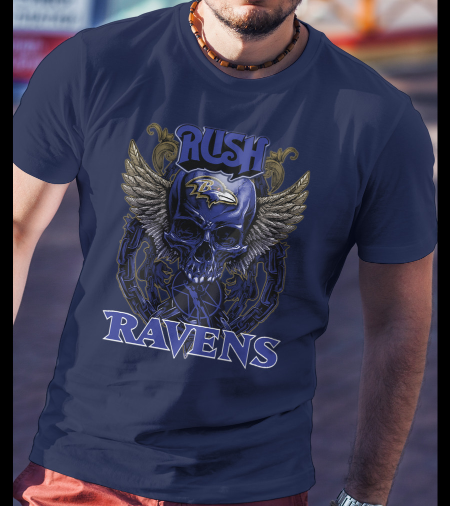 Rush Baltimore Ravens Skull Wings T-Shirt