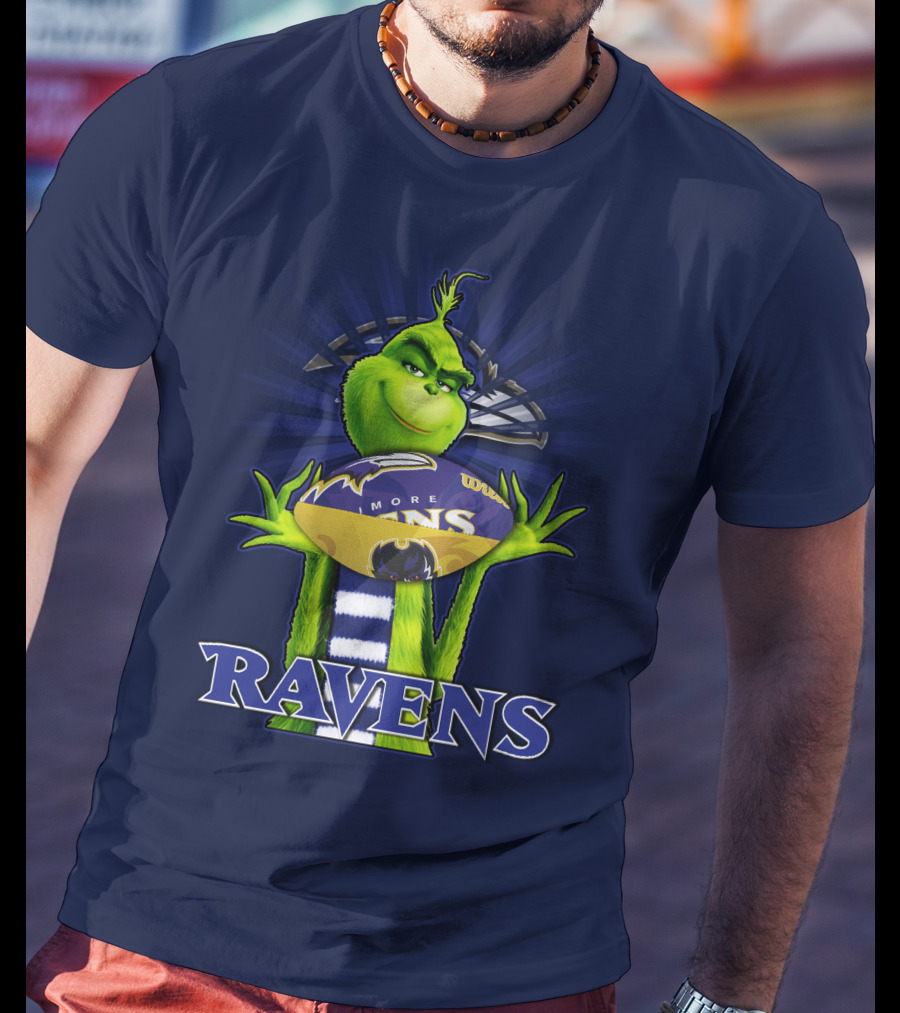 Grinch Holding Baltimore Ravens Football T-Shirt
