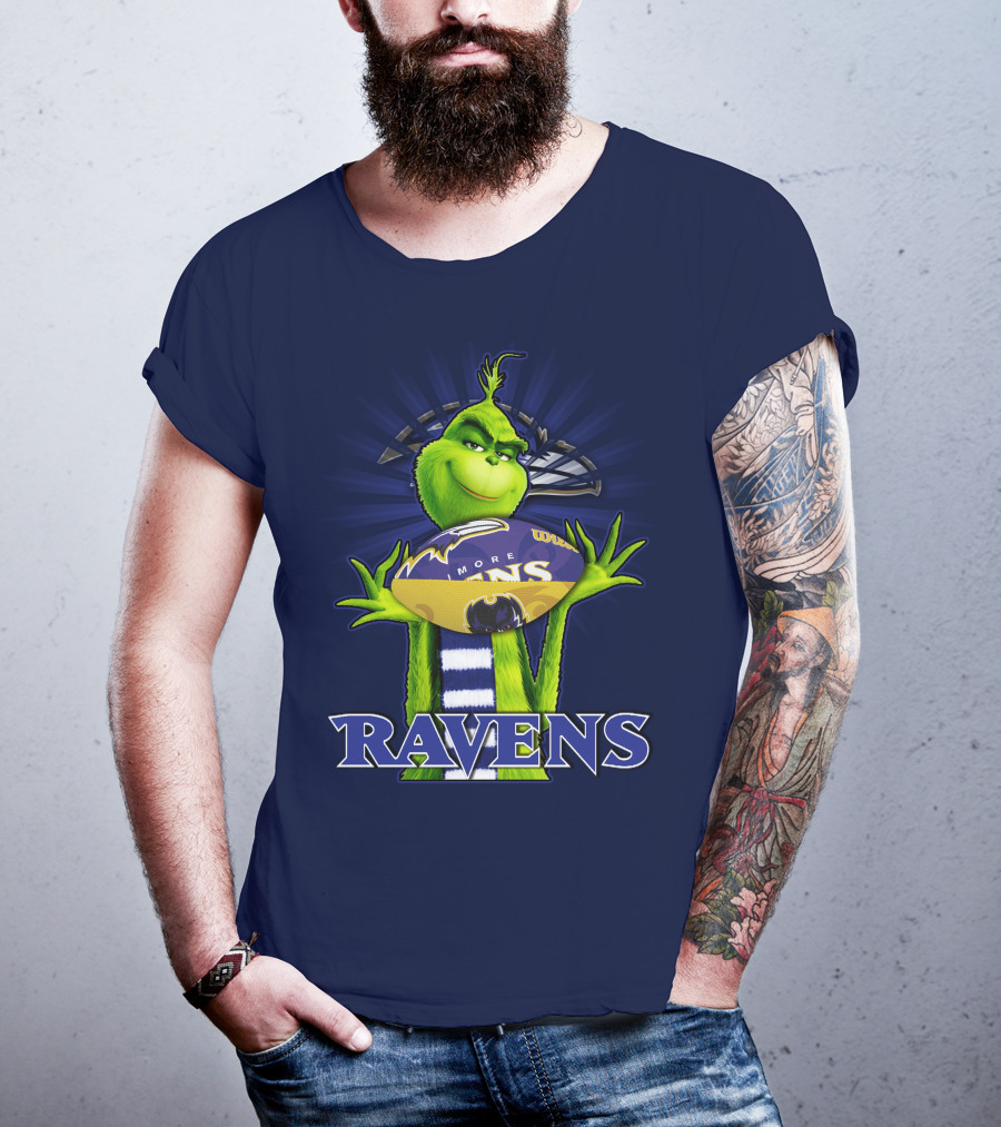Grinch Holding Baltimore Ravens Football T-Shirt