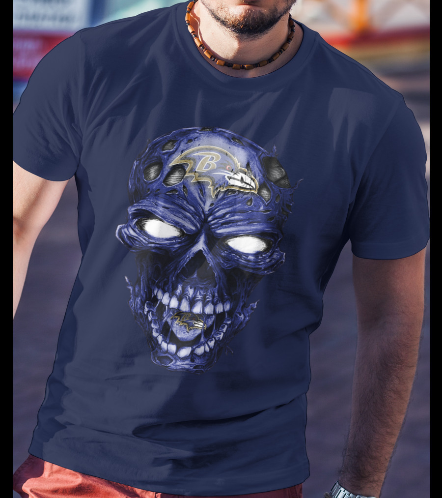 Skull V2 Baltimore Ravens Logo Horror Style T-Shirt