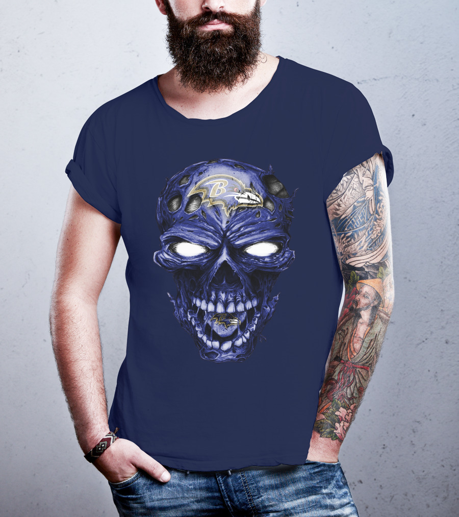 Skull V2 Baltimore Ravens Logo Horror Style T-Shirt