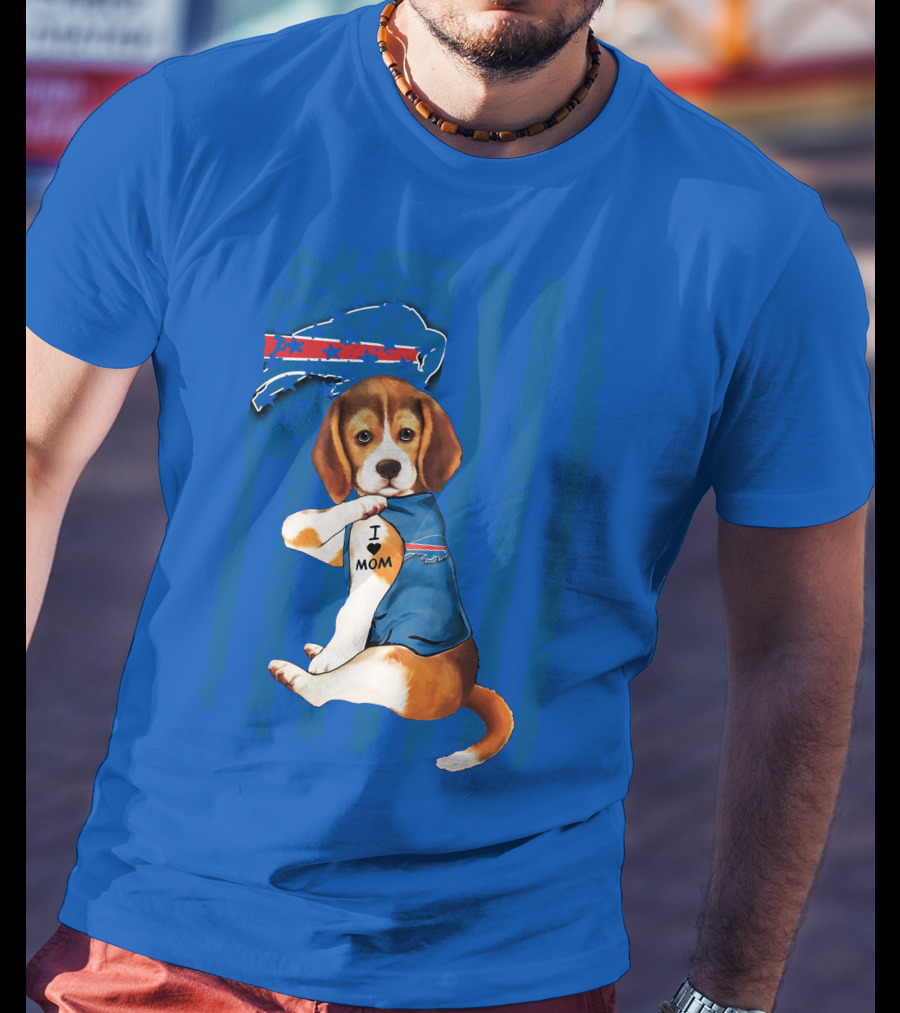 Beagle I Love Mom Buffalo Bills Fan T-Shirt