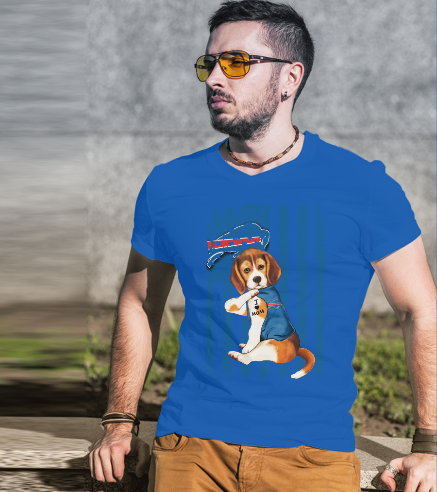 Beagle I Love Mom Buffalo Bills Fan T-Shirt