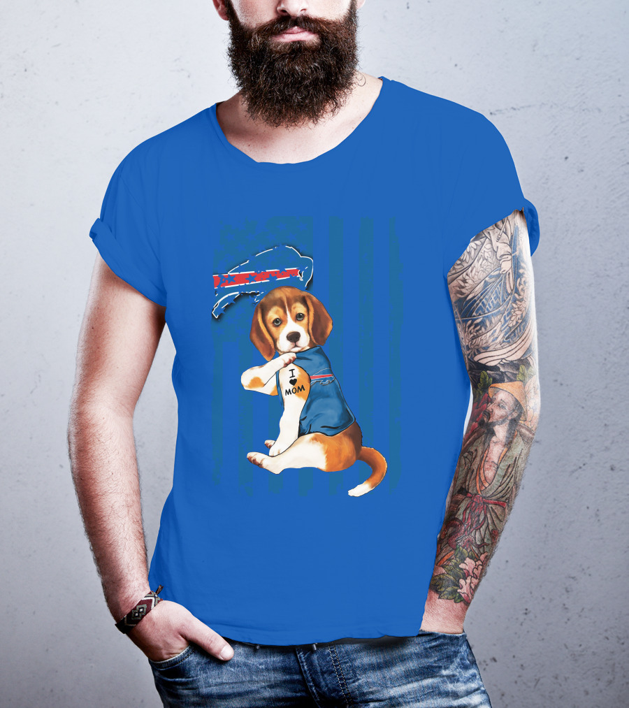 Beagle I Love Mom Buffalo Bills Fan T-Shirt
