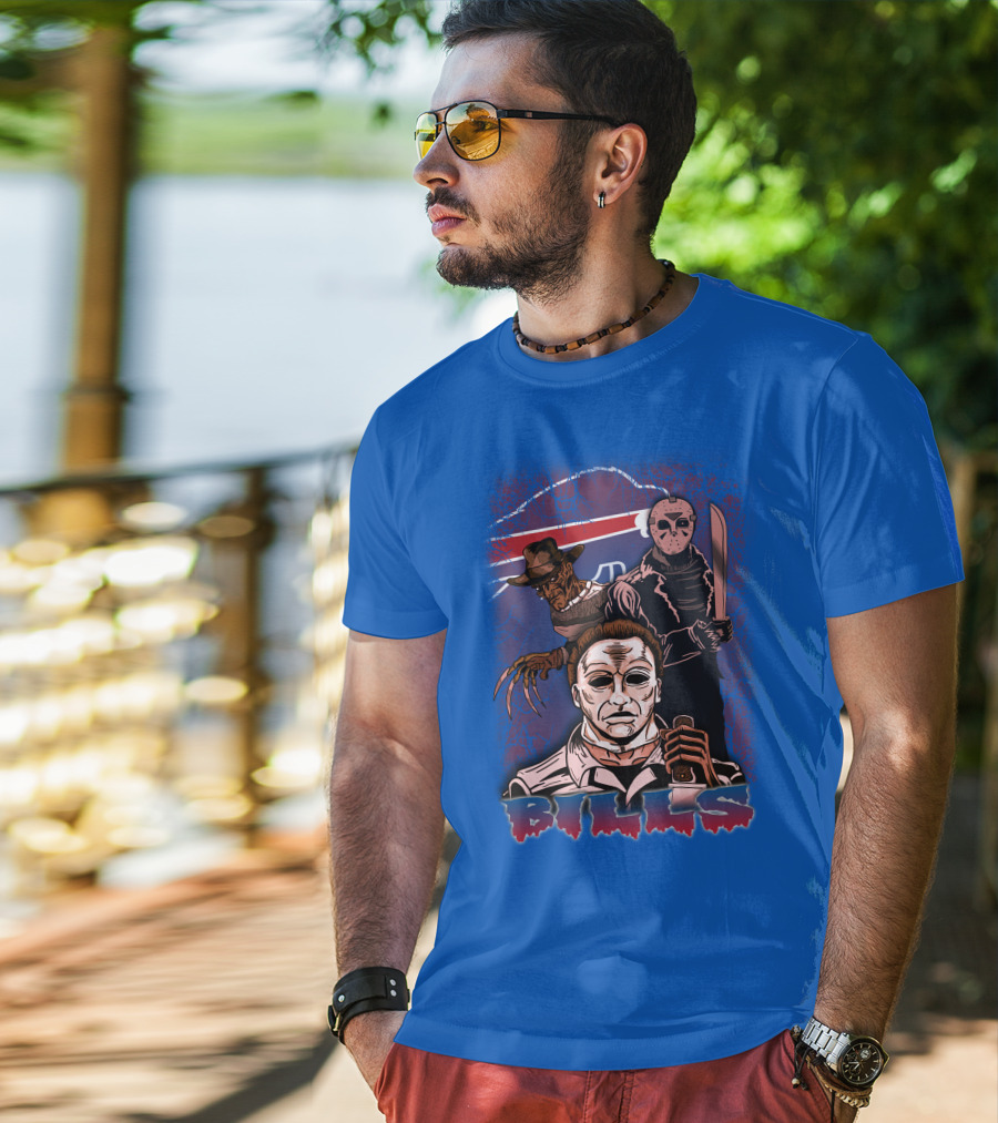 Buffalo Bills Horror Icons Featuring Michael Myers Freddy Krueger Jason Voorhees T-Shirt