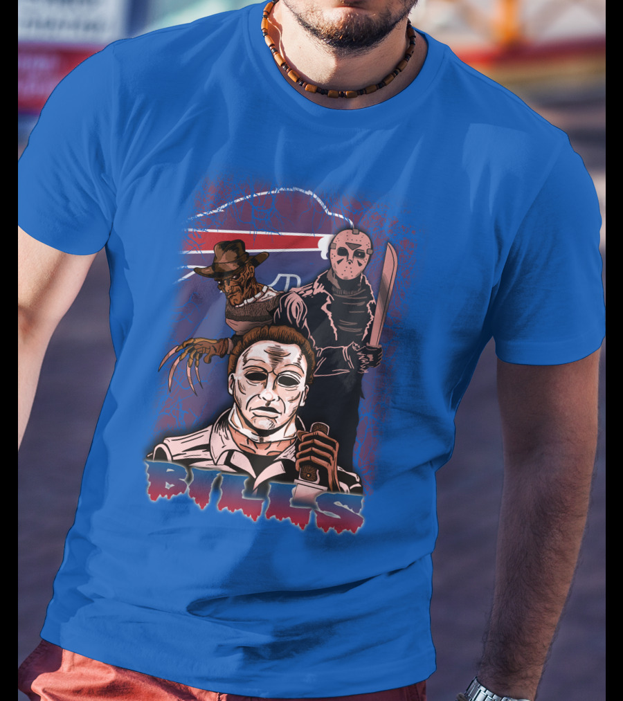 Buffalo Bills Horror Icons Featuring Michael Myers Freddy Krueger Jason Voorhees T-Shirt