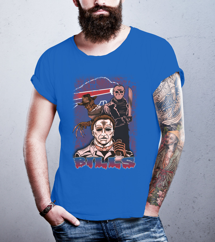 Buffalo Bills Horror Icons Featuring Michael Myers Freddy Krueger Jason Voorhees T-Shirt