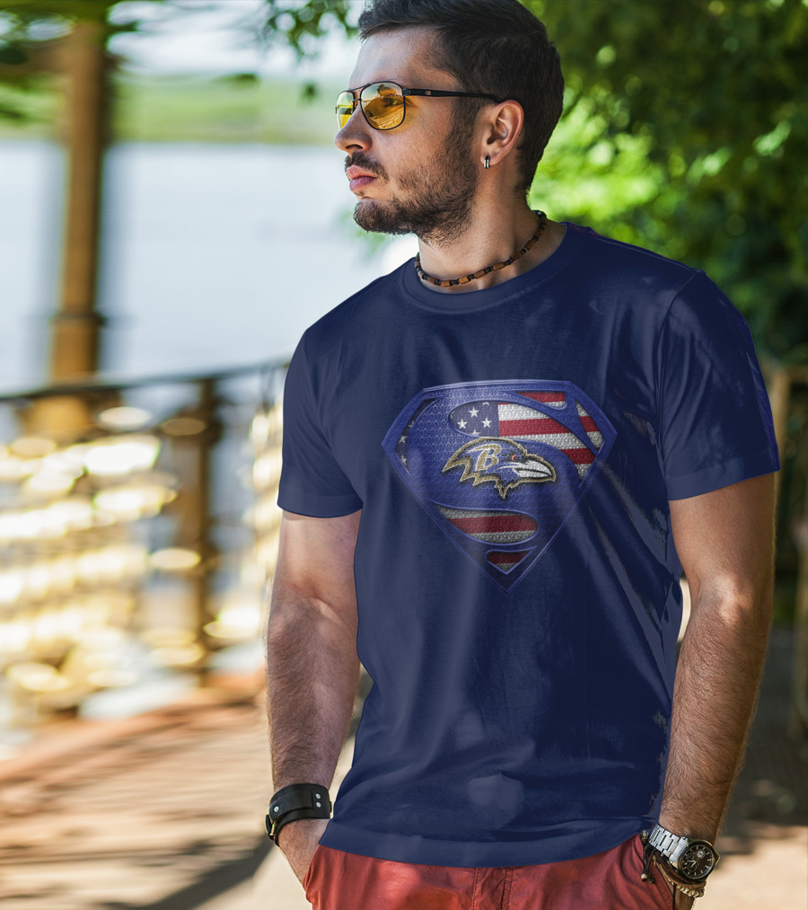 Baltimore Ravens American Flag Superman T-Shirt