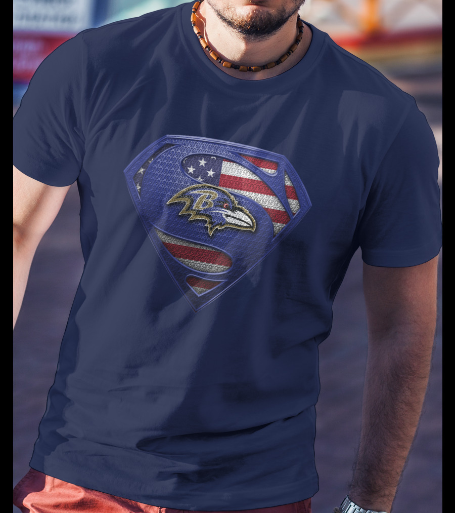 Baltimore Ravens American Flag Superman T-Shirt