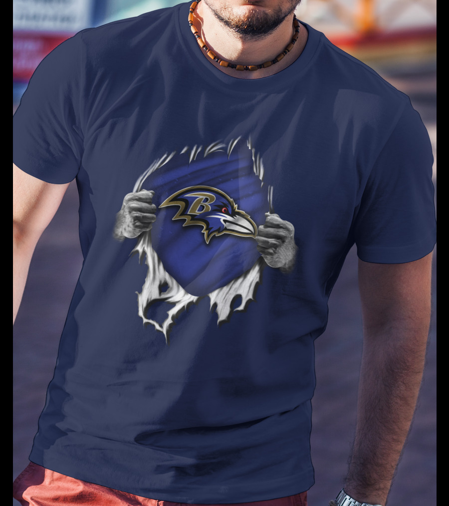 Torn V1 Baltimore Ravens Logo Burst With Hands T-Shirt