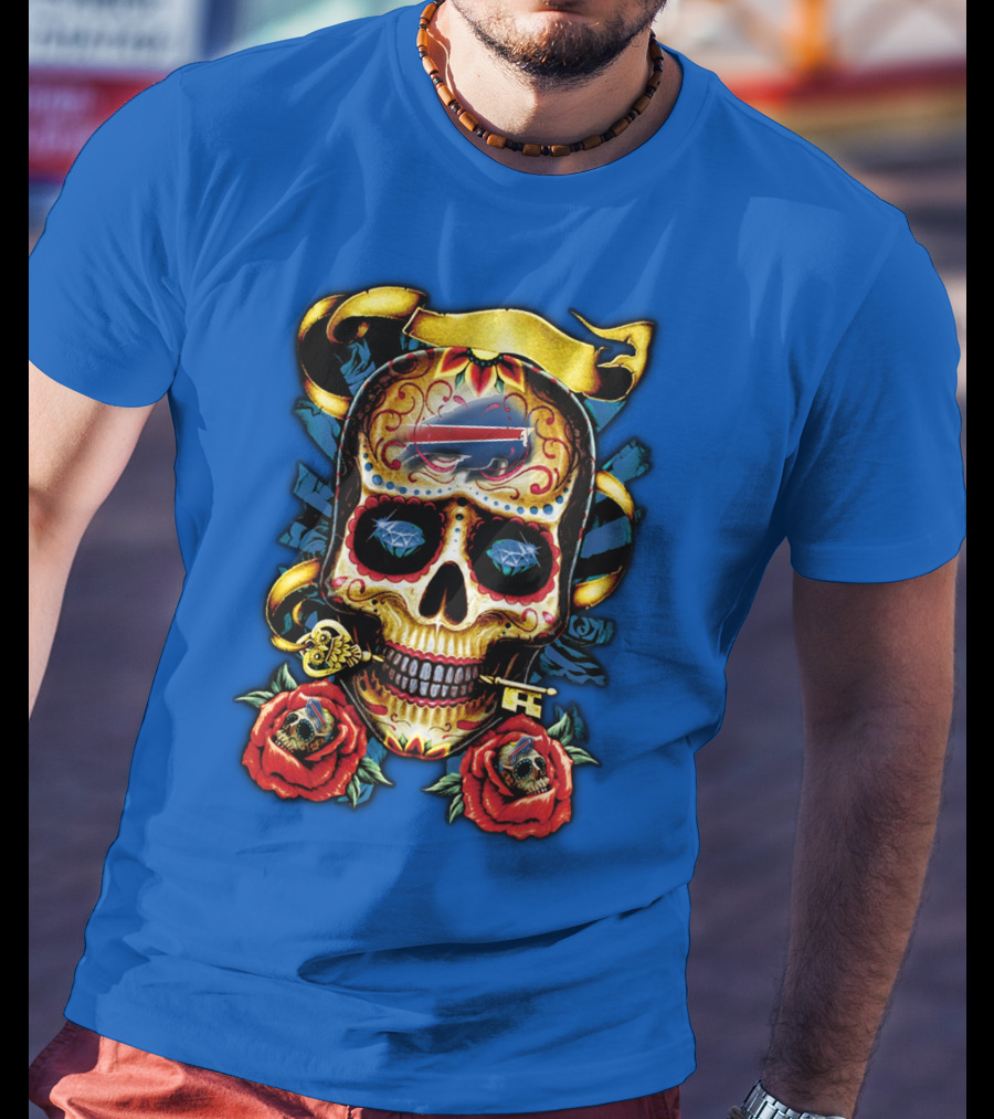 Buffalo Bills Sugar Skull Roses And Keys T-Shirt