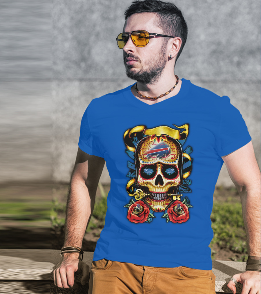 Buffalo Bills Sugar Skull Roses And Keys T-Shirt