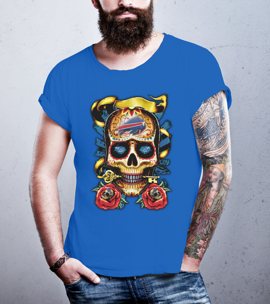 Buffalo Bills Sugar Skull Roses And Keys T-Shirt