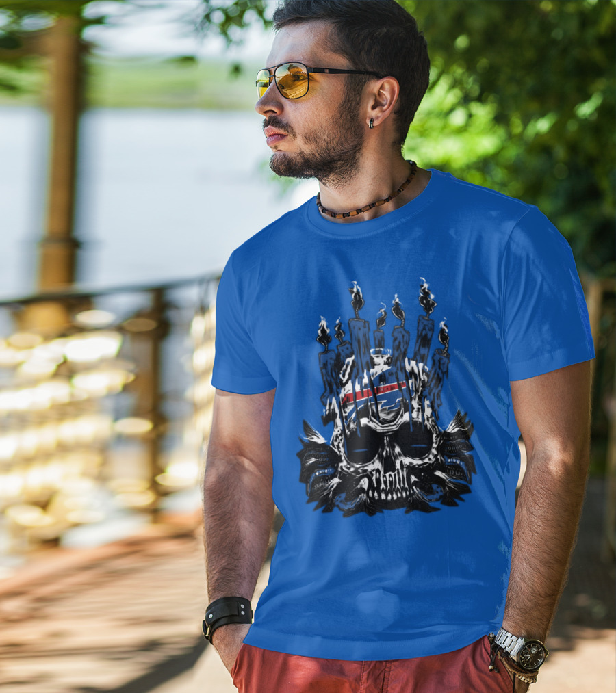 Buffalo Bills 40 Skull Flames Candles Nfl Team T-Shirt