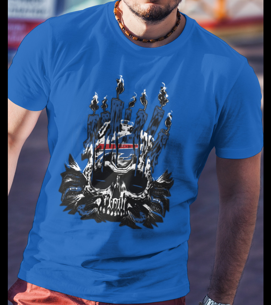 Buffalo Bills 40 Skull Flames Candles Nfl Team T-Shirt