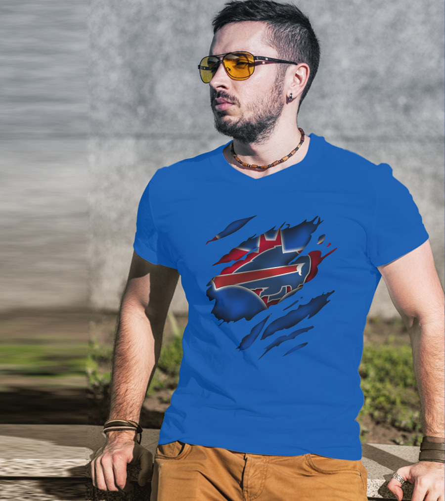Buffalo Bills Red White Blue Logo Scratch T-Shirt