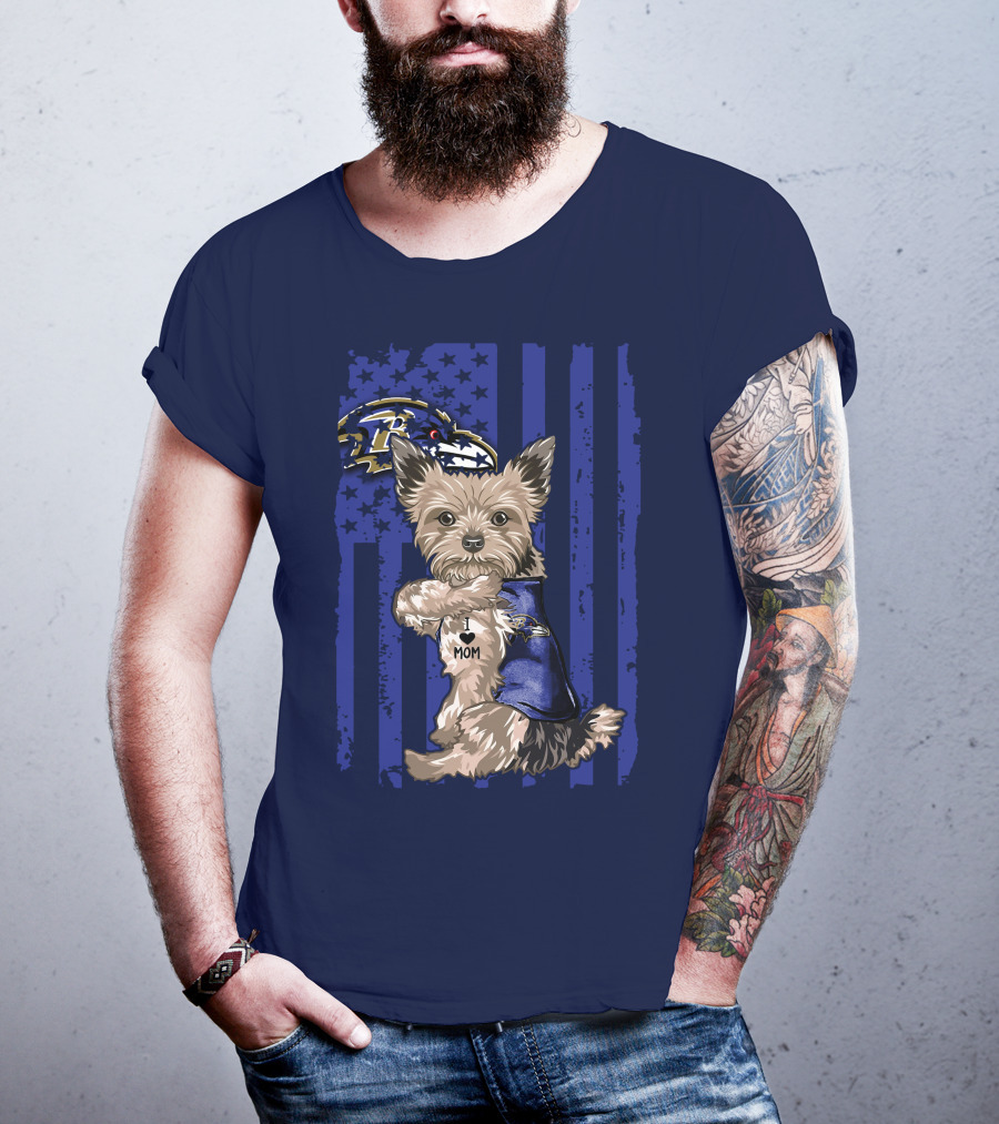 Yorkshire Terrier I Love Mom Baltimore Ravens Stars Stripes T-Shirt
