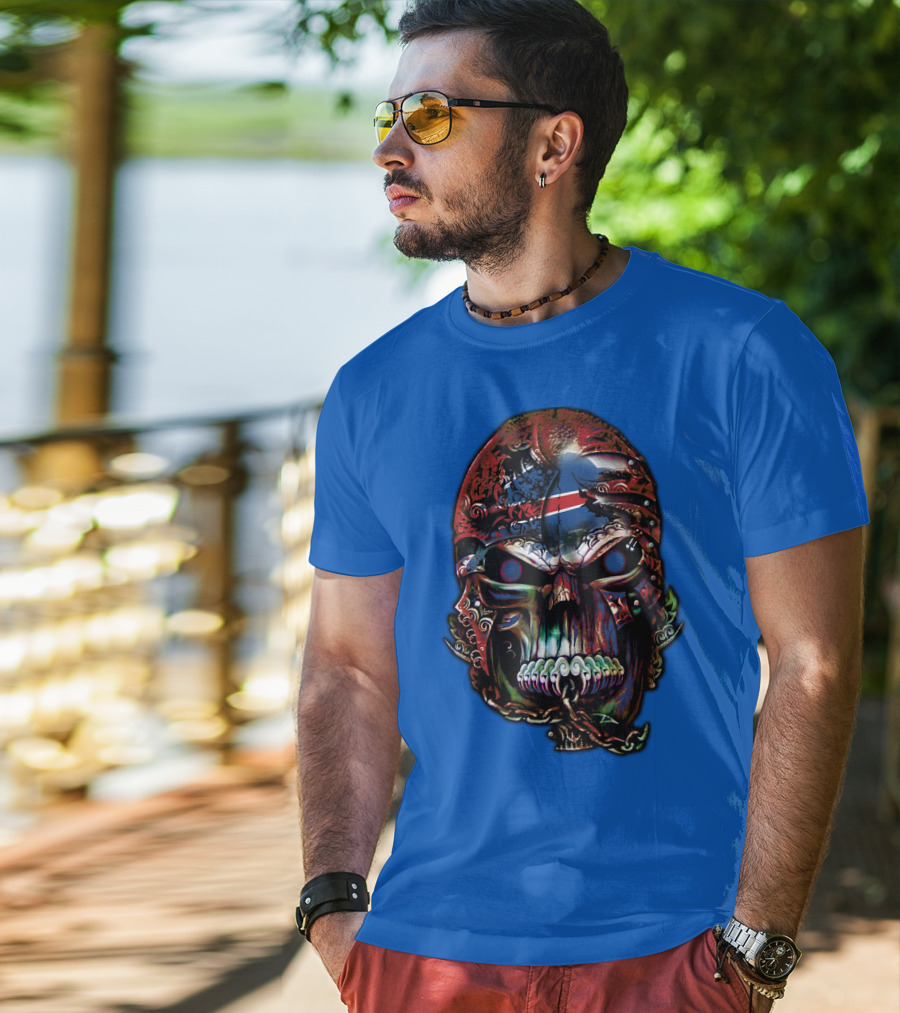Buffalo Bills 53 Skull Art With American Flag And Tribal Elements T-Shirt