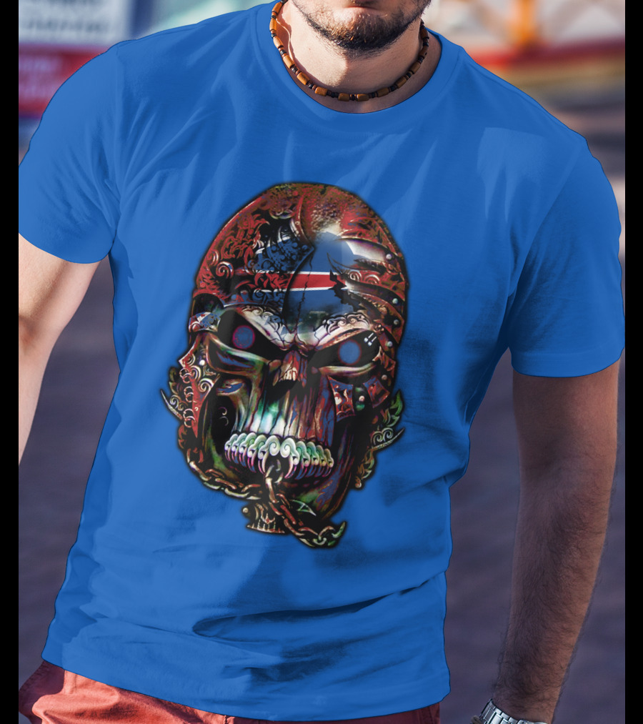 Buffalo Bills 53 Skull Art With American Flag And Tribal Elements T-Shirt