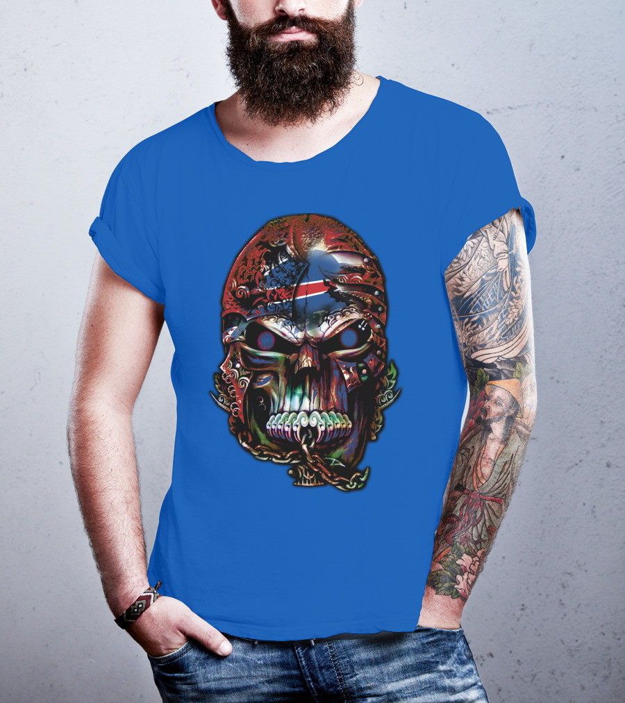 Buffalo Bills 53 Skull Art With American Flag And Tribal Elements T-Shirt