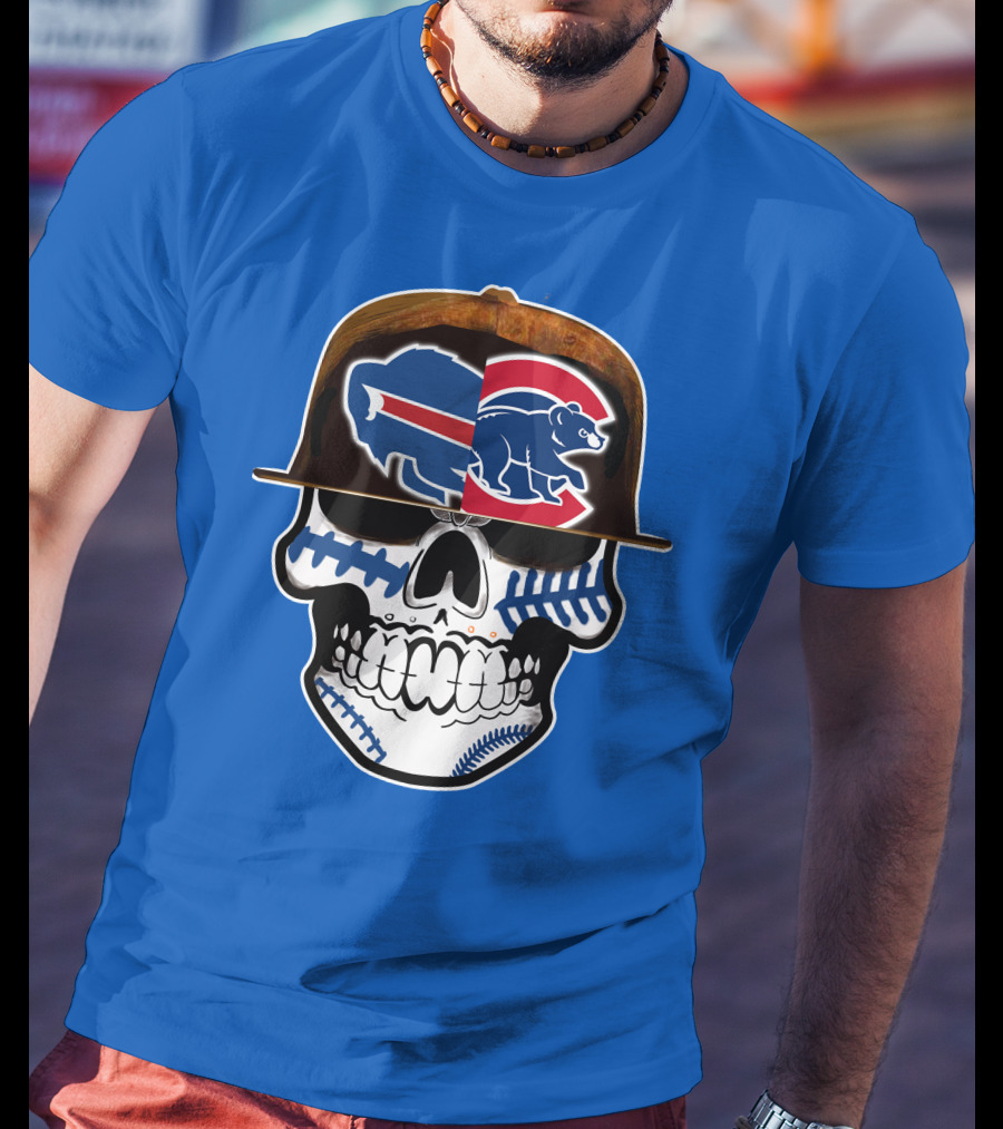 Buffalo Bills Chicago Cubs Skull T-Shirt