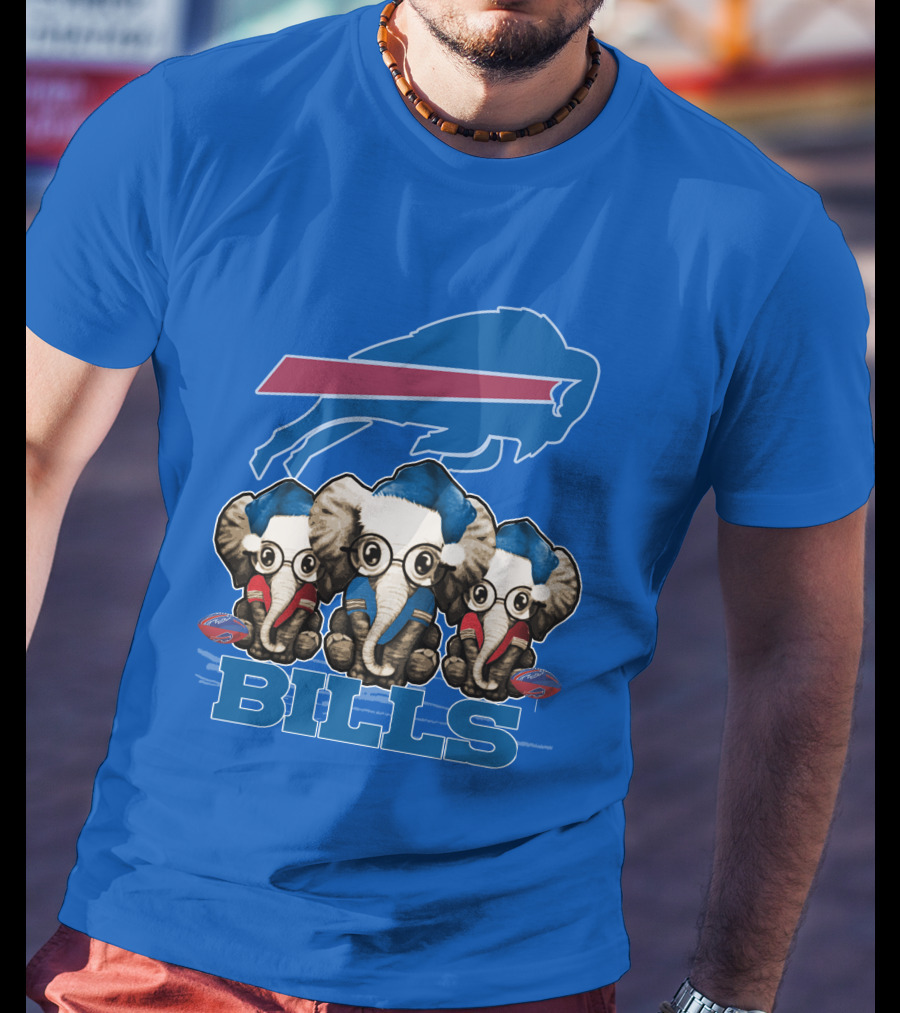 Elephant Christmas Buffalo Bills Fans With Team Logo And Red Blue Colors T-Shirt