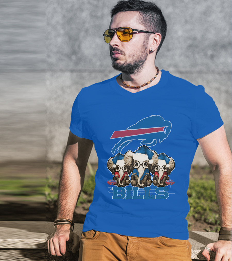 Elephant Christmas Buffalo Bills Fans With Team Logo And Red Blue Colors T-Shirt