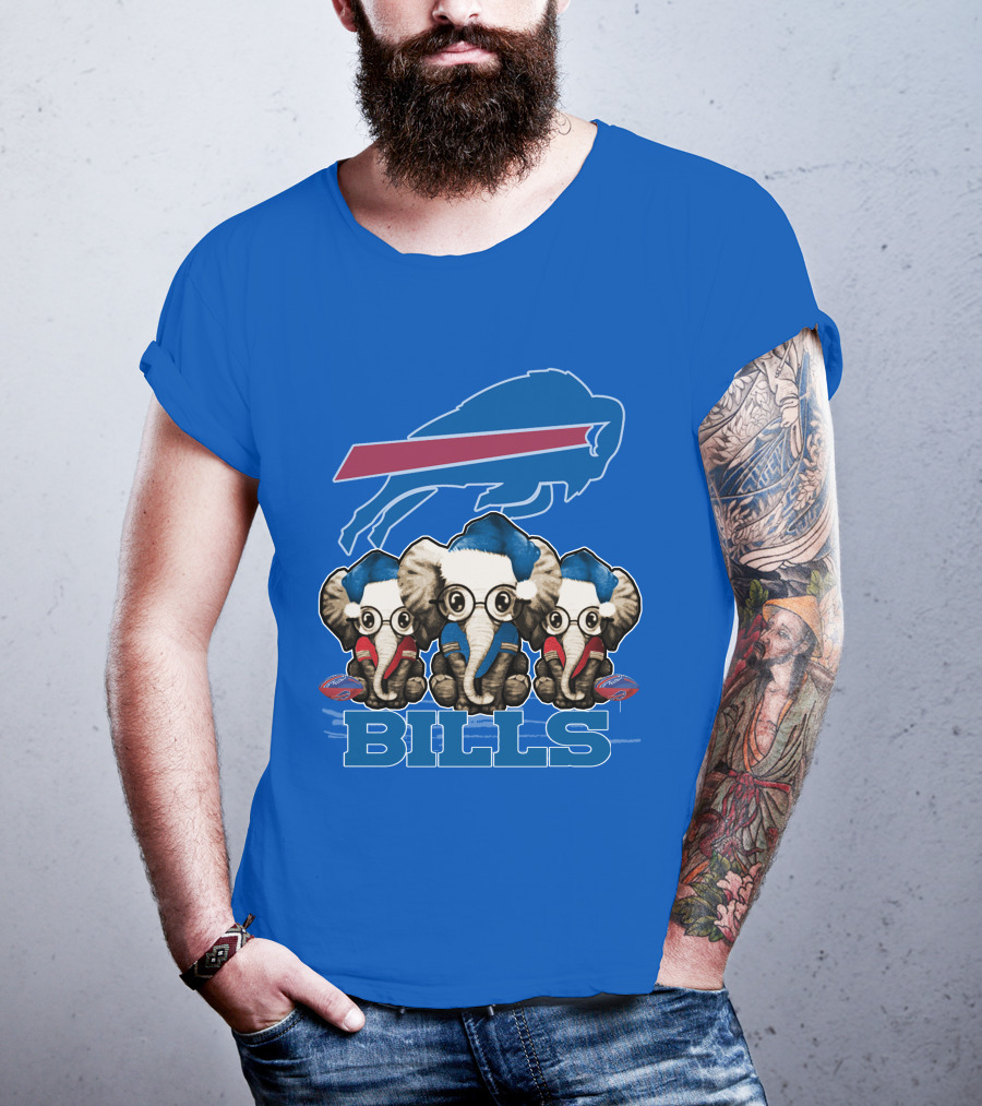 Elephant Christmas Buffalo Bills Fans With Team Logo And Red Blue Colors T-Shirt