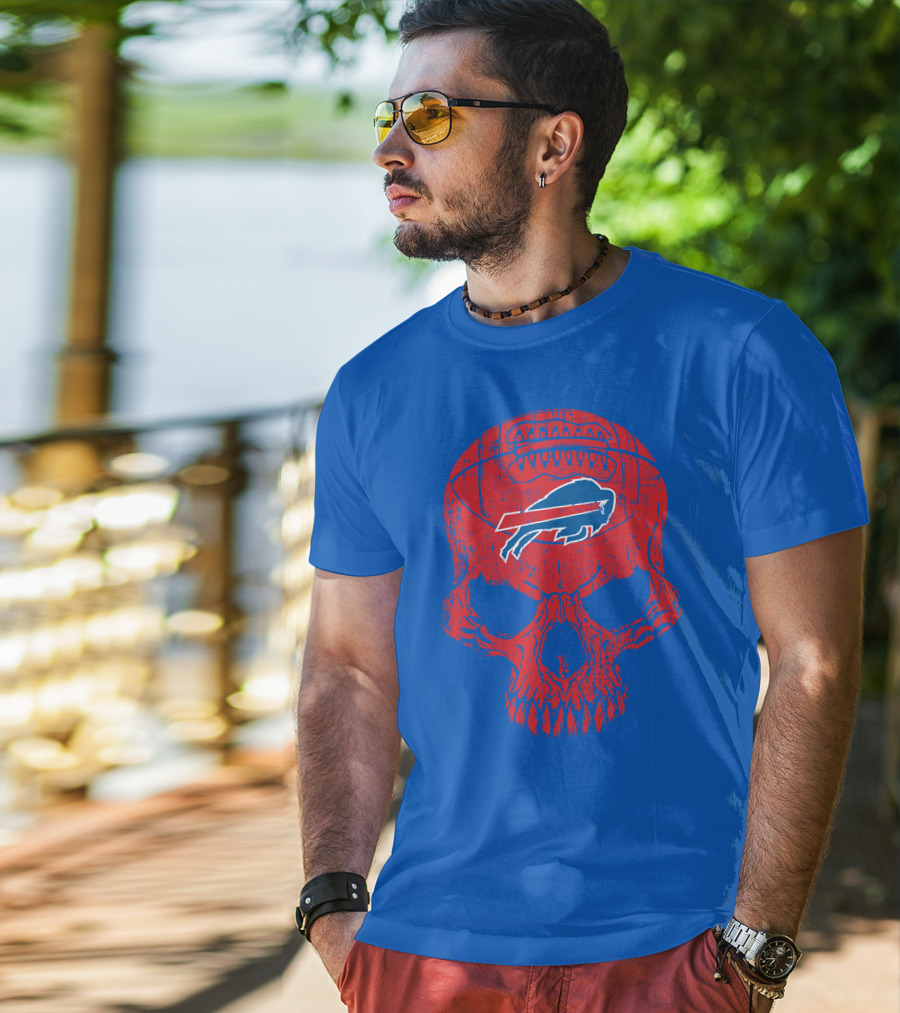 Buffalo Bills Skull Logo Football T-Shirt