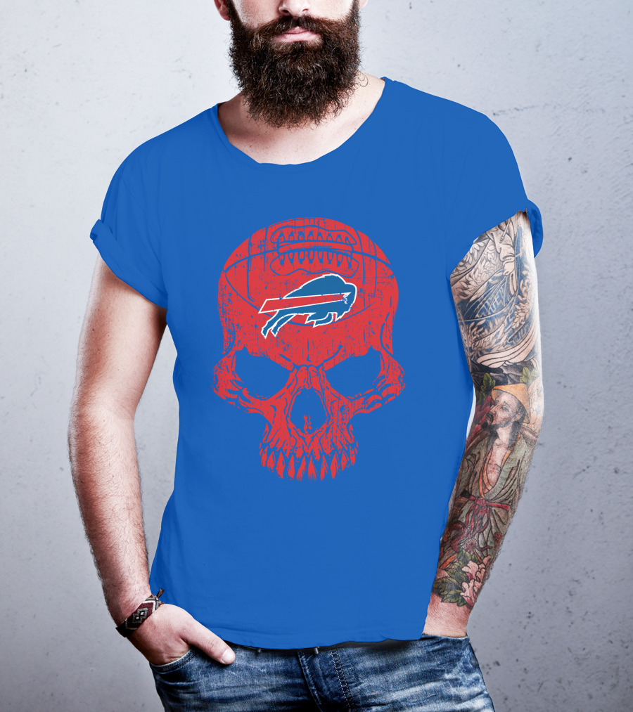 Buffalo Bills Skull Logo Football T-Shirt