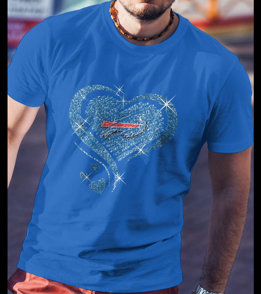 Buffalo Bills Heart Diamond Sparkle Logo Nfl Team Spirit T-Shirt