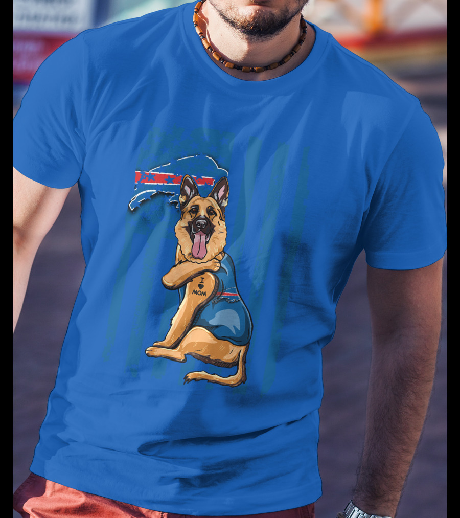 German Shepherd I Love Mom Buffalo Bills Fan Tattoo Art T-Shirt