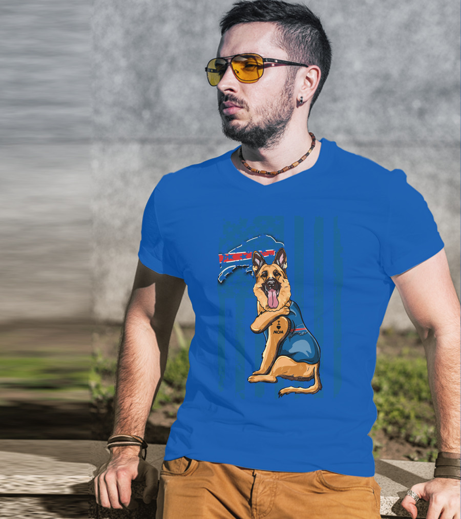 German Shepherd I Love Mom Buffalo Bills Fan Tattoo Art T-Shirt