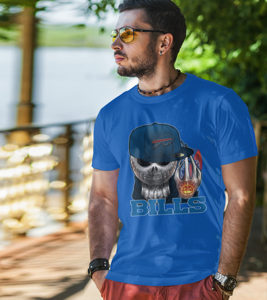 Jackskull Buffalo Bills NFL Skeleton Pumpkin Halloween T-Shirt
