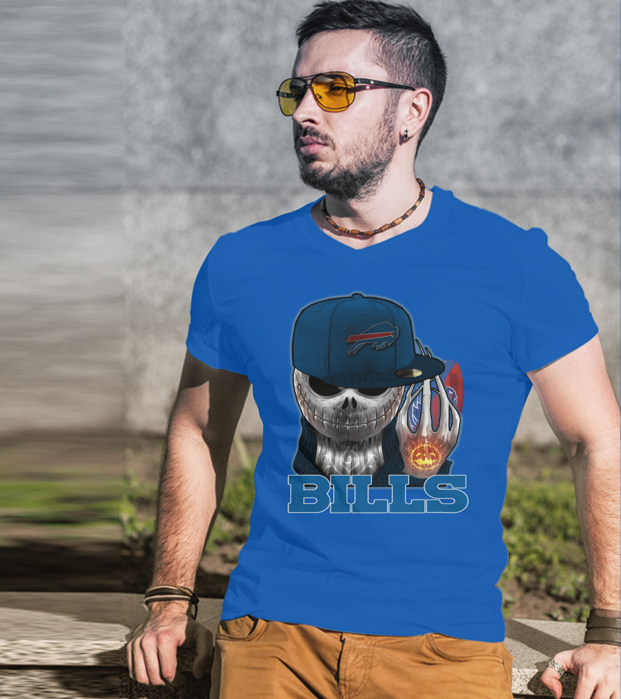 Jackskull Buffalo Bills NFL Skeleton Pumpkin Halloween T-Shirt