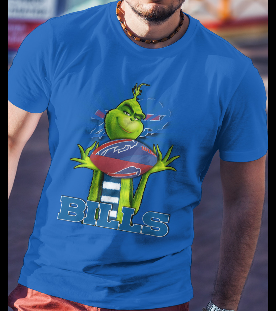 Grinch Holding Football With Buffalo Bills T-Shirt