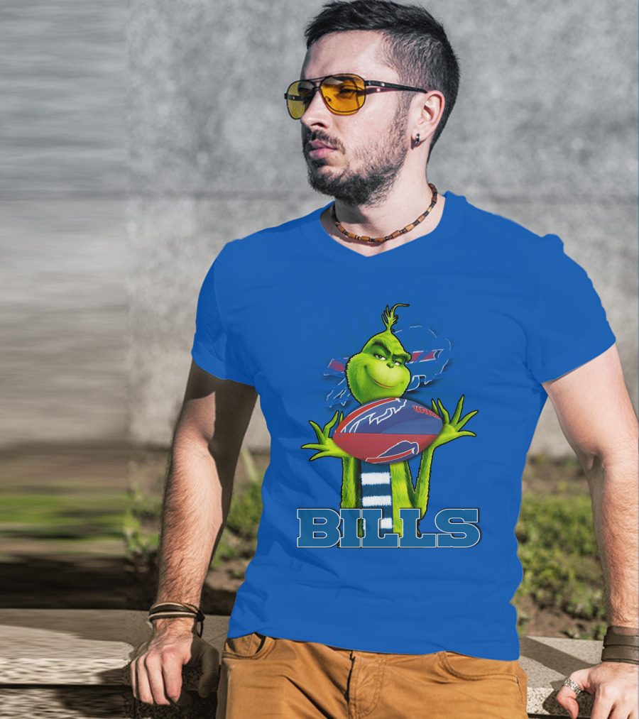 Grinch Holding Football With Buffalo Bills T-Shirt