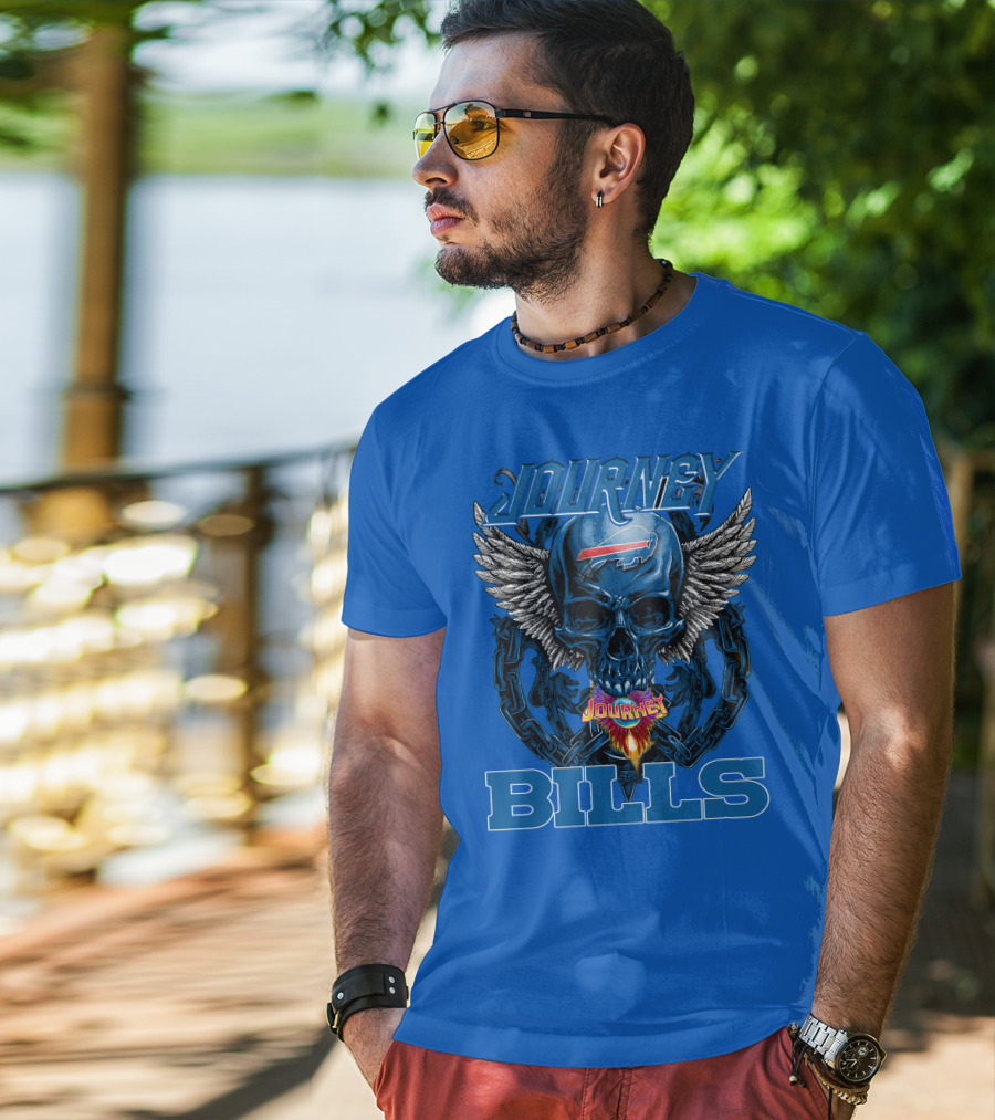 Journey Buffalo Bills Skull Wings Flame Chain T-Shirt