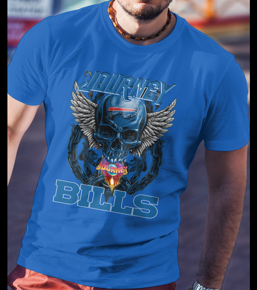 Journey Buffalo Bills Skull Wings Flame Chain T-Shirt