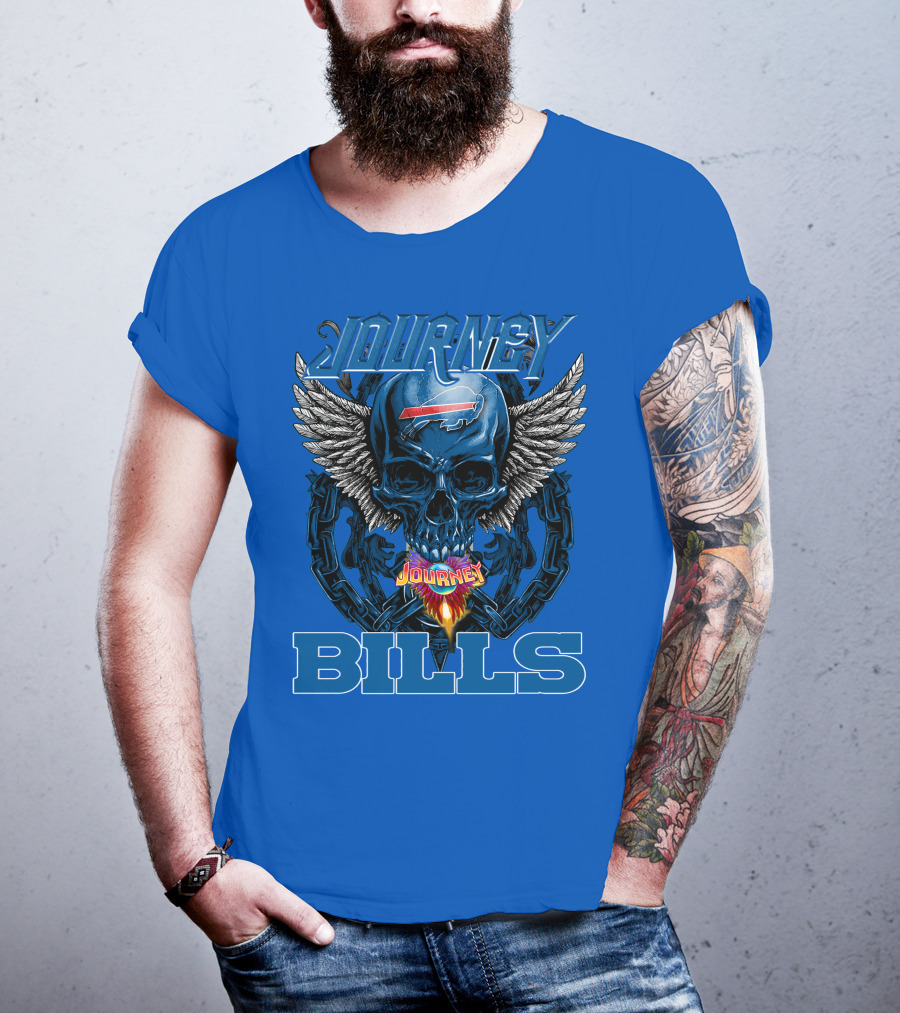 Journey Buffalo Bills Skull Wings Flame Chain T-Shirt