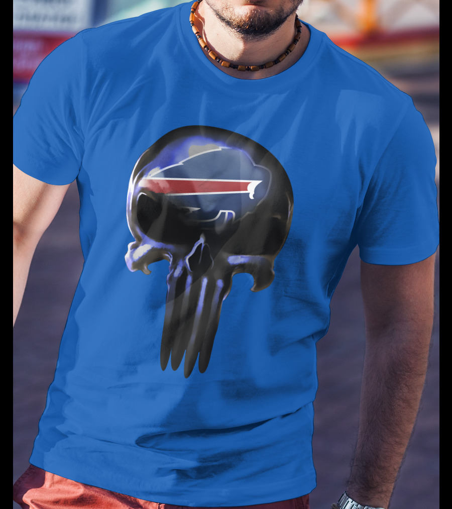 Buffalo Bills Nfl Skull Logo 49 Blue T-Shirt