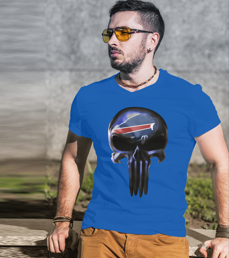 Buffalo Bills Nfl Skull Logo 49 Blue T-Shirt